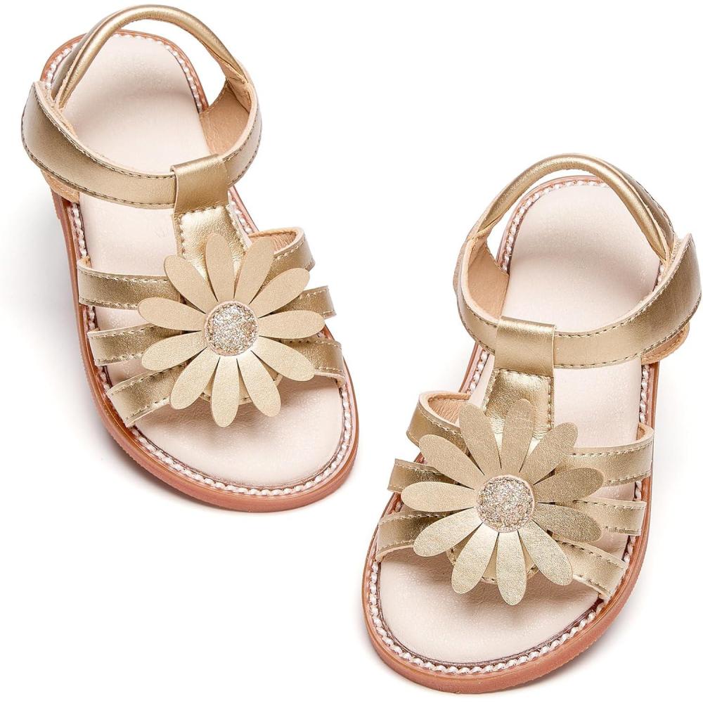 imageFelix ampamp Flora Toddler Girls Sandals Soft Rubber Flats Summer Baby Flower Girl ShoesBc306gold