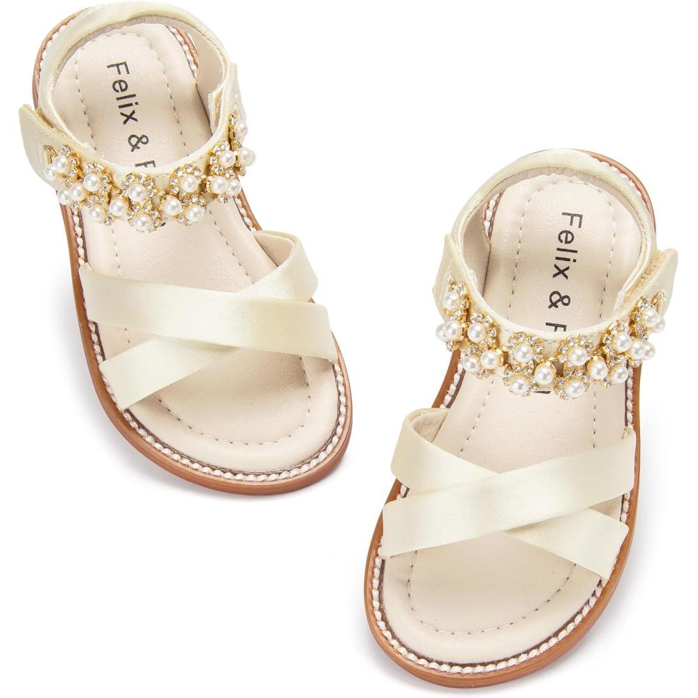 imageFelix ampamp Flora Toddler Girls Sandals Soft Rubber Flats Summer Baby Flower Girl ShoesBc323s Gold