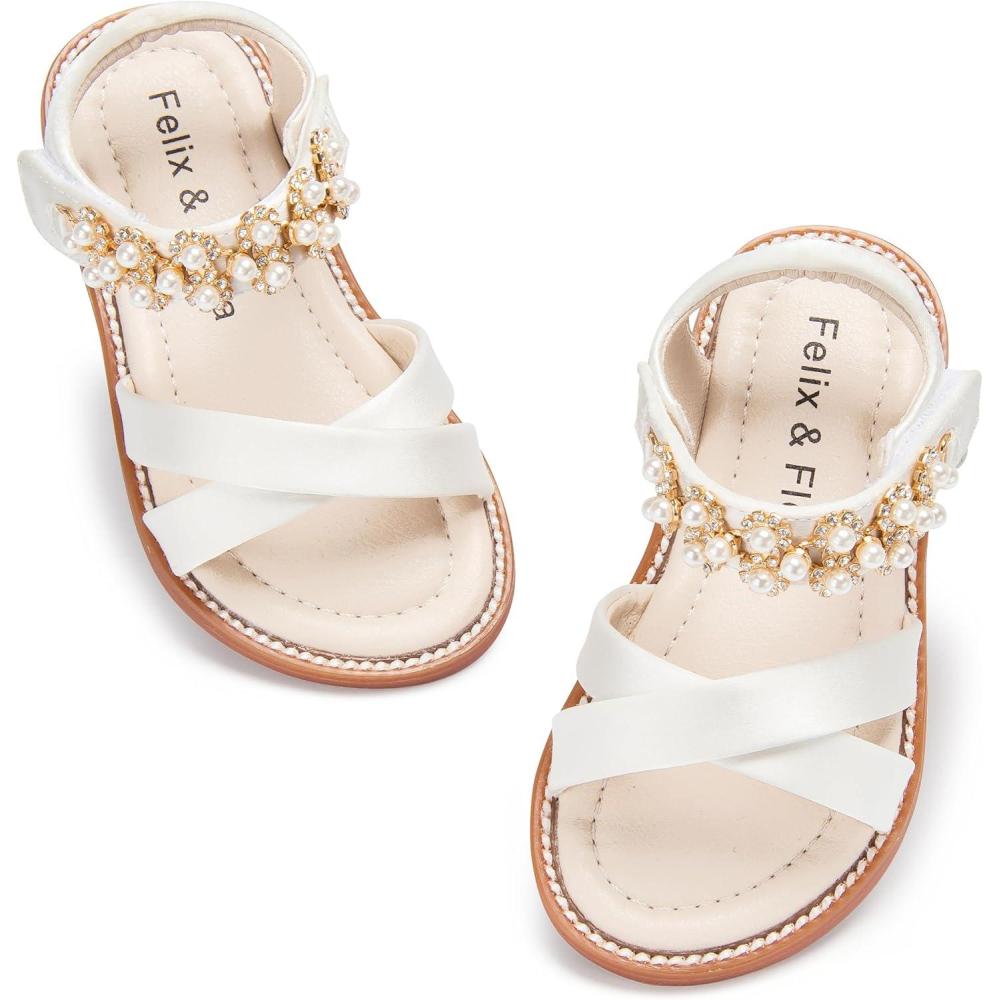 imageFelix ampamp Flora Toddler Girls Sandals Soft Rubber Flats Summer Baby Flower Girl ShoesBc323s Ivory