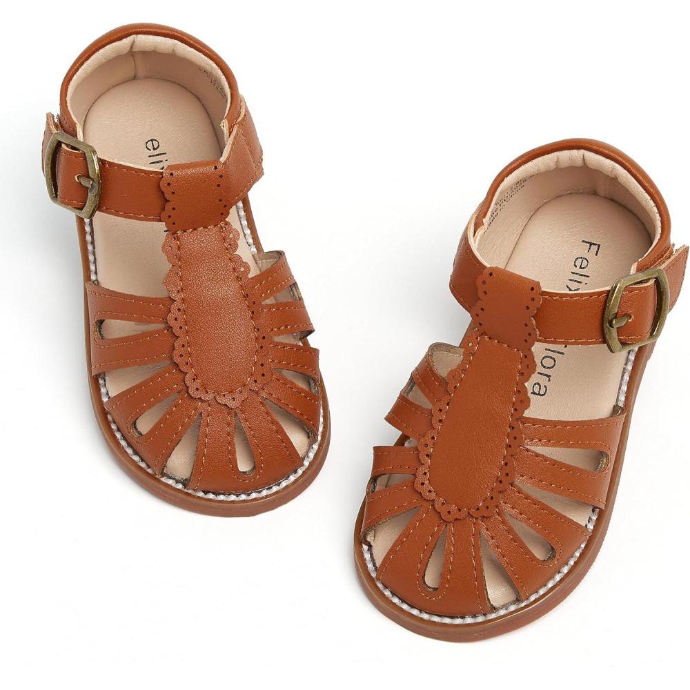 imageFelix ampamp Flora Toddler Girls Sandals Soft Rubber Princess Flat Shoes Summer Flower Girl ShoesBc262dark Brown