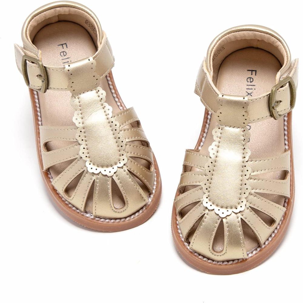 imageFelix ampamp Flora Toddler Girls Sandals Soft Rubber Princess Flat Shoes Summer Flower Girl ShoesBc262gold