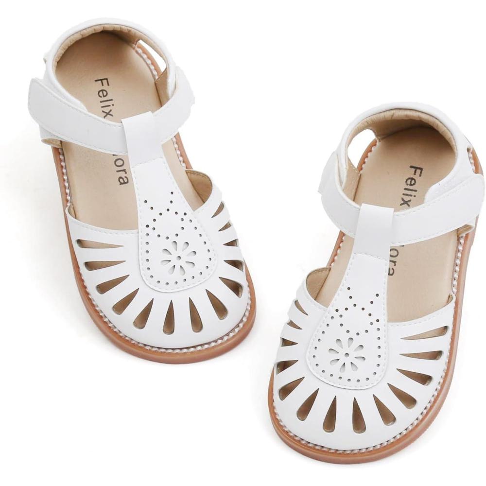 imageFelix ampamp Flora Toddler Girls Sandals Soft Rubber Princess Flat Shoes Summer Flower Girl ShoesBc289white