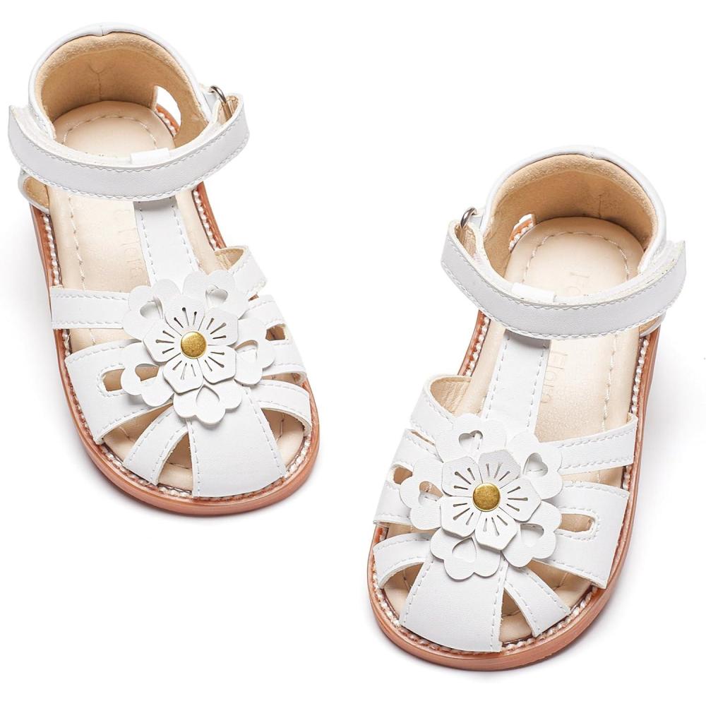 imageFelix ampamp Flora Toddler Girls Sandals Soft Rubber Princess Flat Shoes Summer Flower Girl ShoesBc326white
