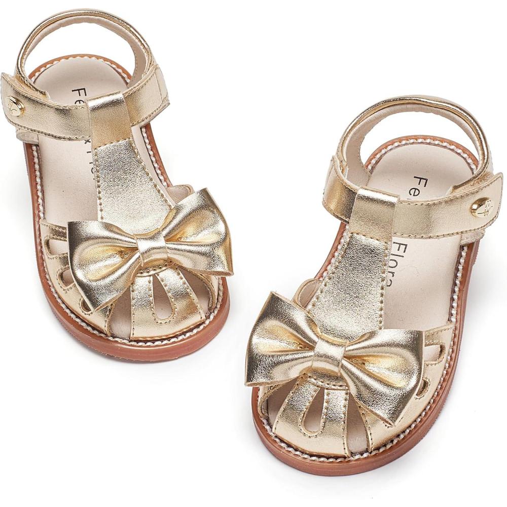 imageFelix ampamp Flora Toddler Girls Sandals Soft Rubber Princess Flat Shoes Summer Flower Girl ShoesBc327gold