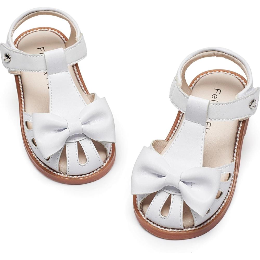 imageFelix ampamp Flora Toddler Girls Sandals Soft Rubber Princess Flat Shoes Summer Flower Girl ShoesBc327white