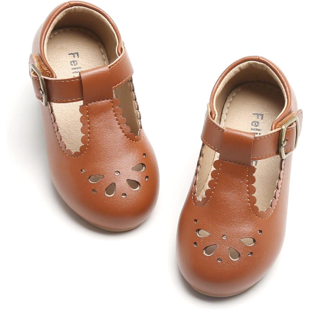 imageFelix ampamp Flora Toddler Little Girl Flat Oxfords Dress Shoes  Mary Jane Princess for Girl Party School ShoesB396brown