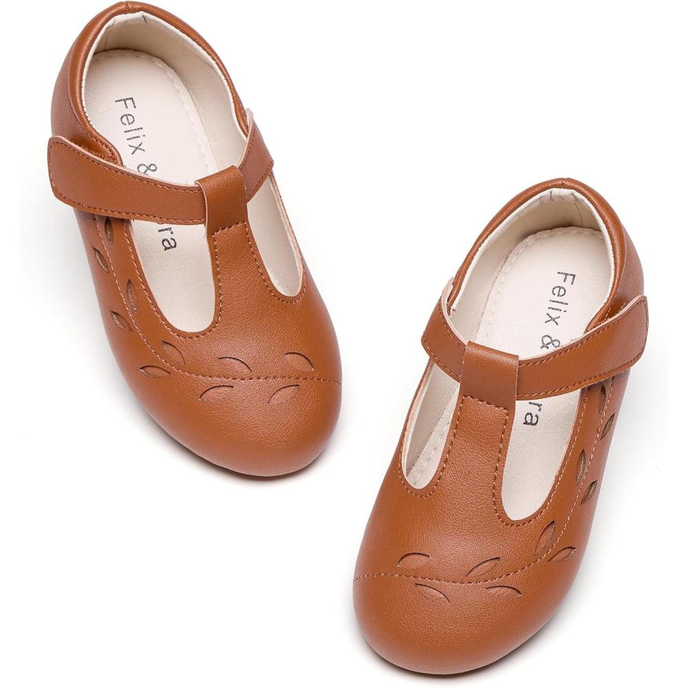 imageFelix ampamp Flora Toddler Little Girl Flat Oxfords Dress Shoes  Mary Jane Princess for Girl Party School ShoesB414brown