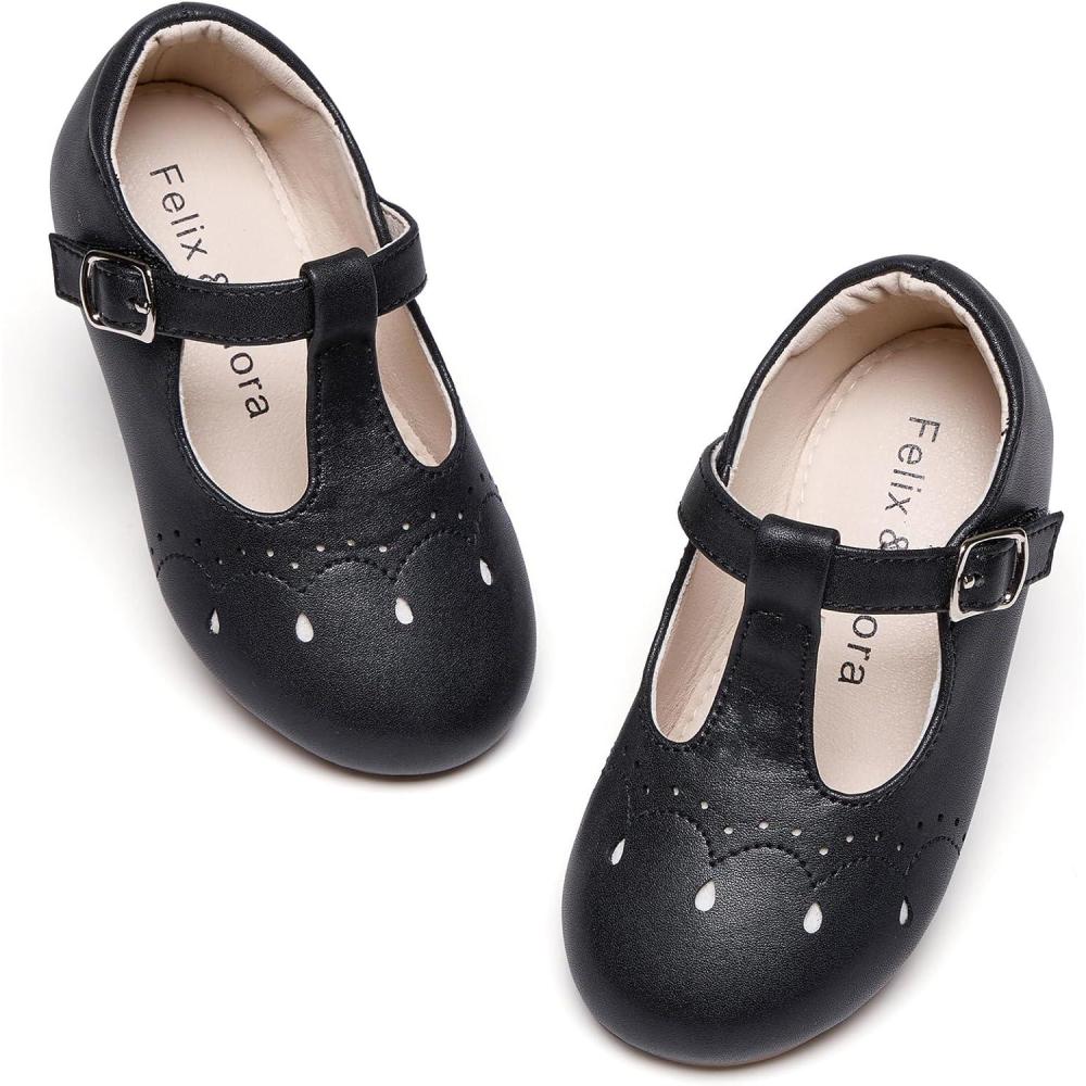 imageFelix ampamp Flora Toddler Little Girl Flat Oxfords Dress Shoes  Mary Jane Princess for Girl Party School ShoesB415black