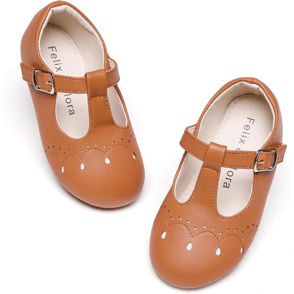imageFelix ampamp Flora Toddler Little Girl Flat Oxfords Dress Shoes  Mary Jane Princess for Girl Party School ShoesB415brown