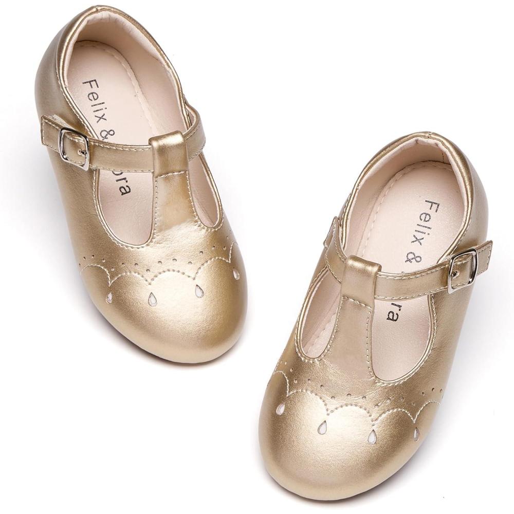 imageFelix ampamp Flora Toddler Little Girl Flat Oxfords Dress Shoes  Mary Jane Princess for Girl Party School ShoesB415gold