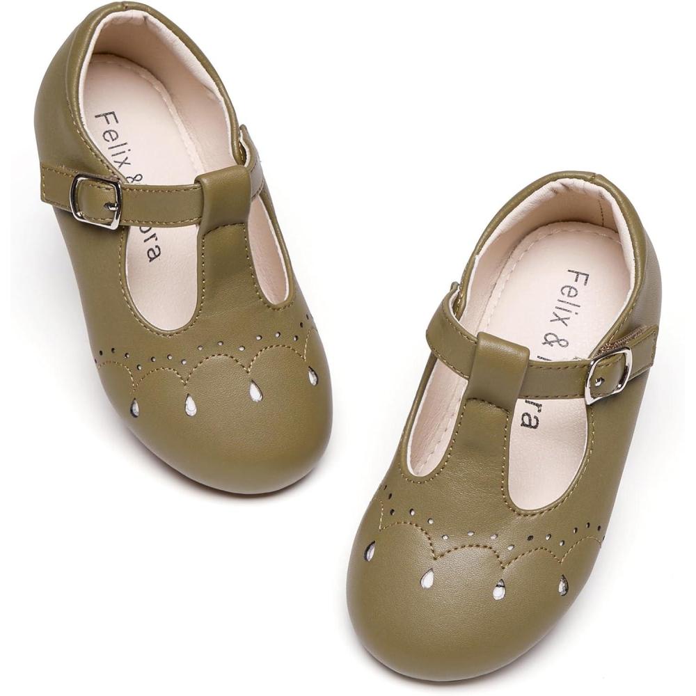 imageFelix ampamp Flora Toddler Little Girl Flat Oxfords Dress Shoes  Mary Jane Princess for Girl Party School ShoesB415green