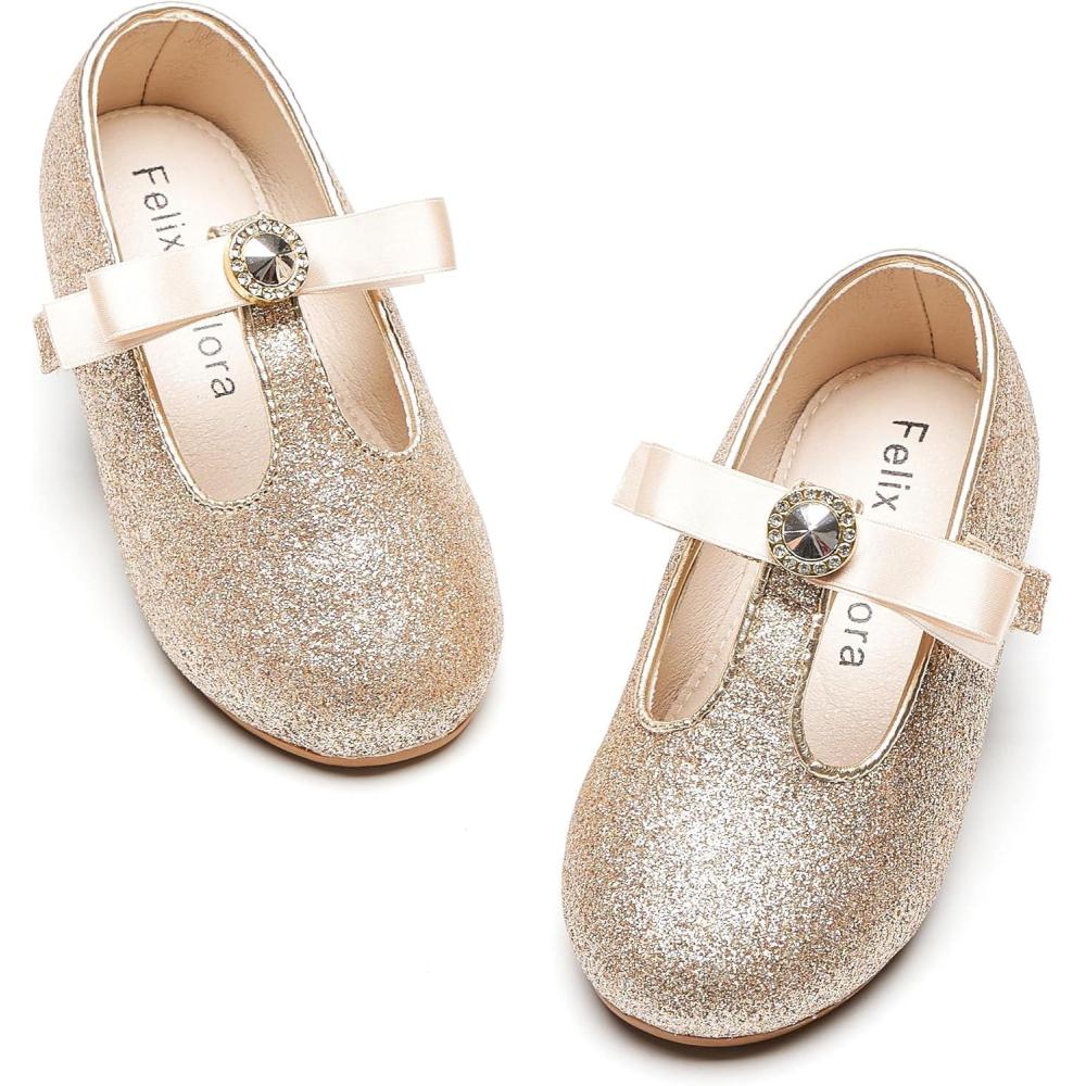 imageFelix ampamp Flora Toddler Little Girl Flat Oxfords Dress Shoes  Mary Jane Princess for Girl Party School ShoesB419gold