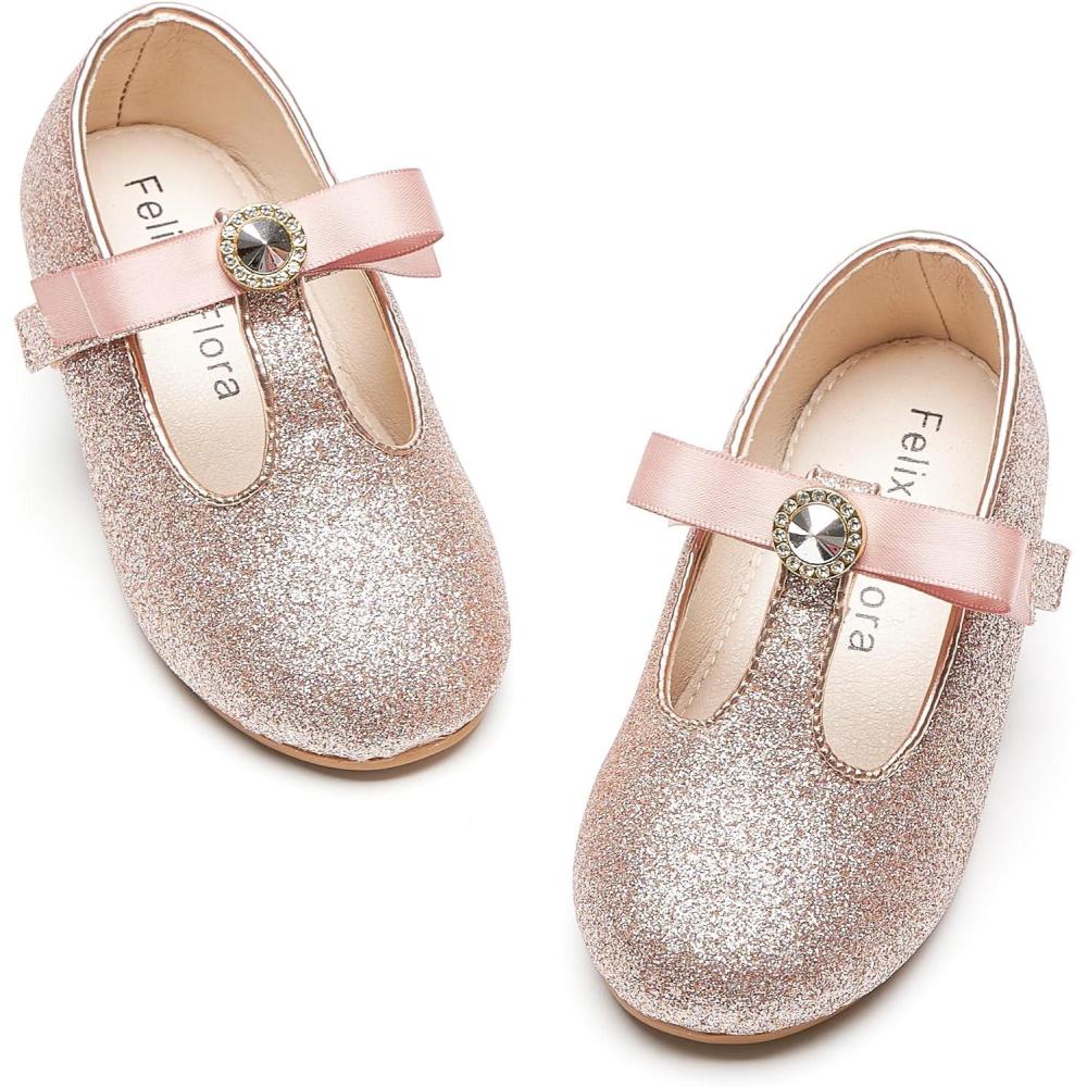 imageFelix ampamp Flora Toddler Little Girl Flat Oxfords Dress Shoes  Mary Jane Princess for Girl Party School ShoesB419rose Gold
