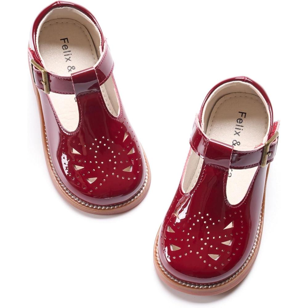 imageFelix ampamp Flora Toddler Little Girl Mary Jane Dress Shoes Ballet Flats for Easter Flower Girl Party School ShoesB345burgundy