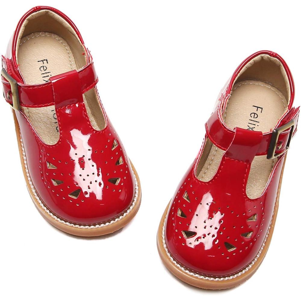 imageFelix ampamp Flora Toddler Little Girl Mary Jane Dress Shoes  Ballet Flats for Easter Flower Girl Party School ShoesB345red