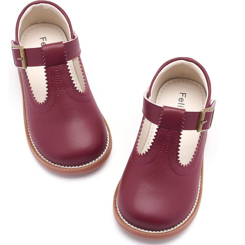 imageFelix ampamp Flora Toddler Little Girl Mary Jane Dress Shoes  Ballet Flats for Easter Flower Girl Party School ShoesB348burgundy
