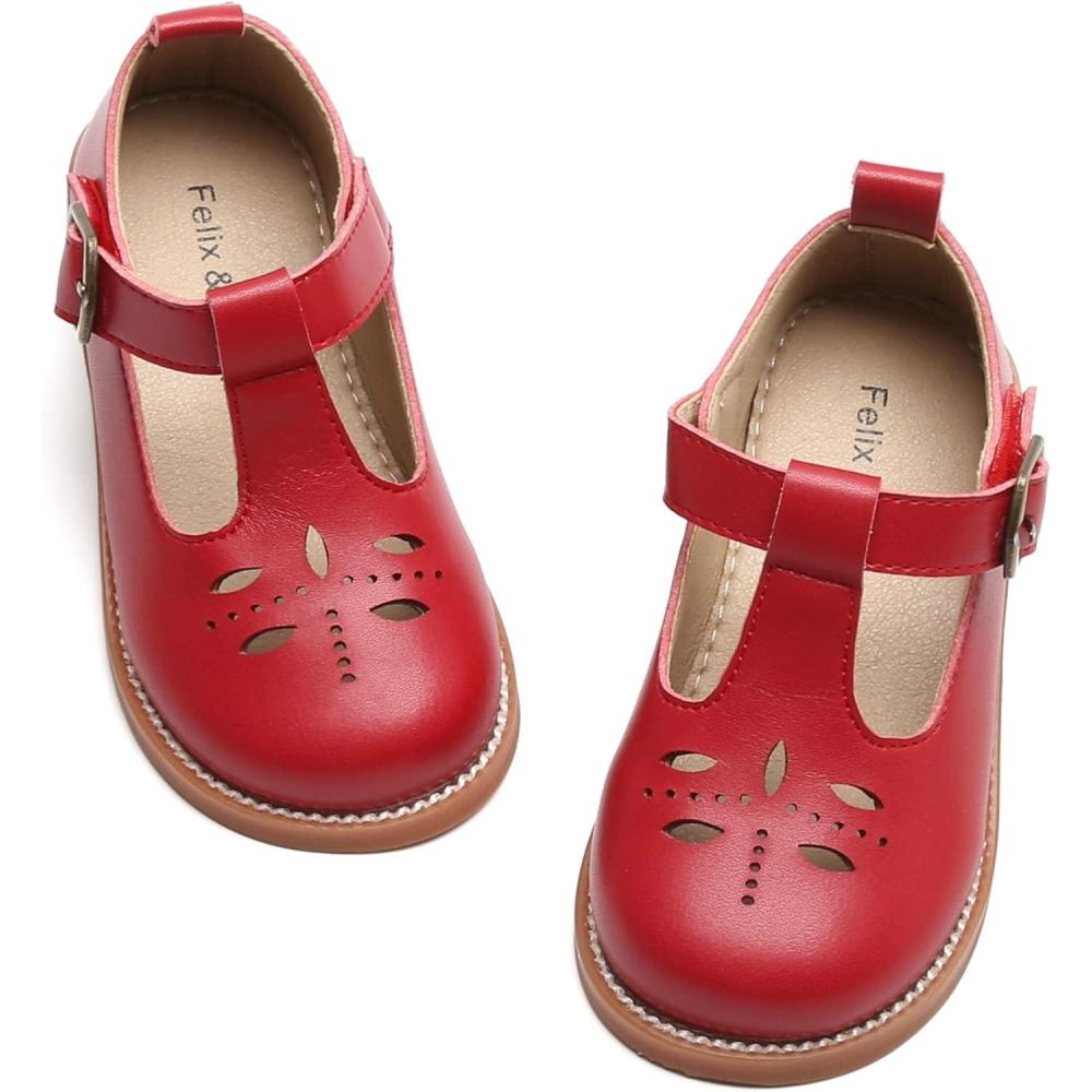 imageFelix ampamp Flora Toddler Little Girl Mary Jane Dress Shoes  Ballet Flats for Easter Flower Girl Party School ShoesB395red