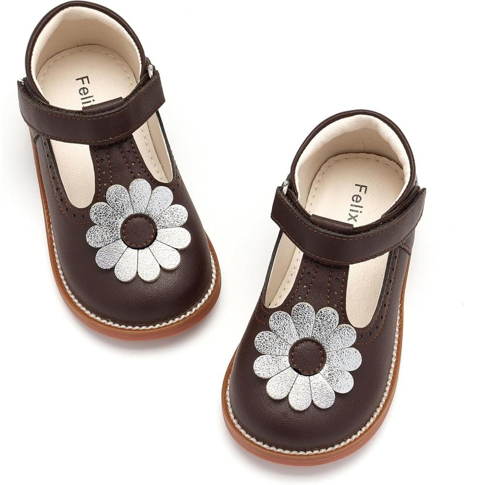 imageFelix ampamp Flora Toddler Little Girl Mary Jane Dress Shoes  Ballet Flats for Easter Flower Girl Party School ShoesB435chocolate