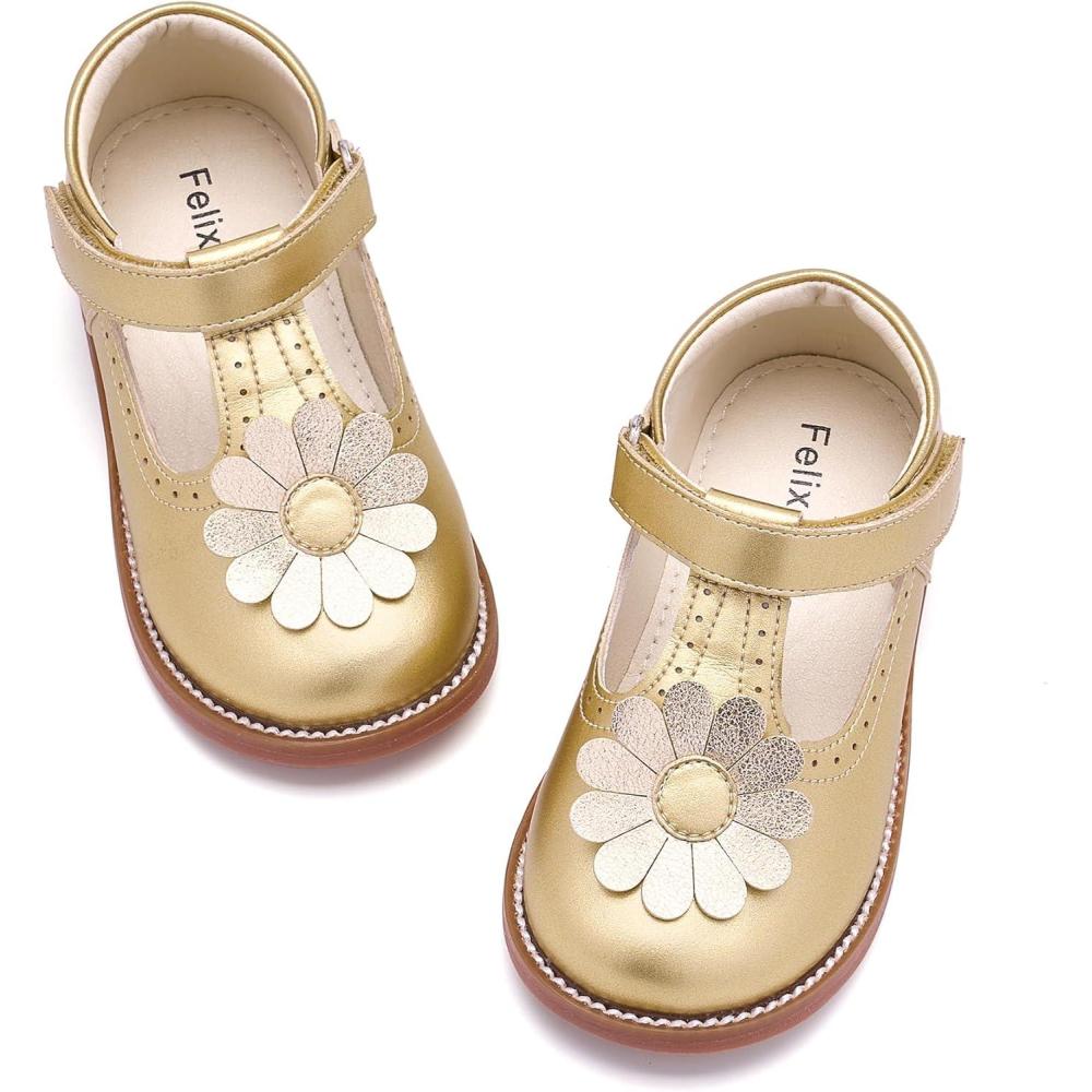 imageFelix ampamp Flora Toddler Little Girl Mary Jane Dress Shoes  Ballet Flats for Easter Flower Girl Party School ShoesB435gold