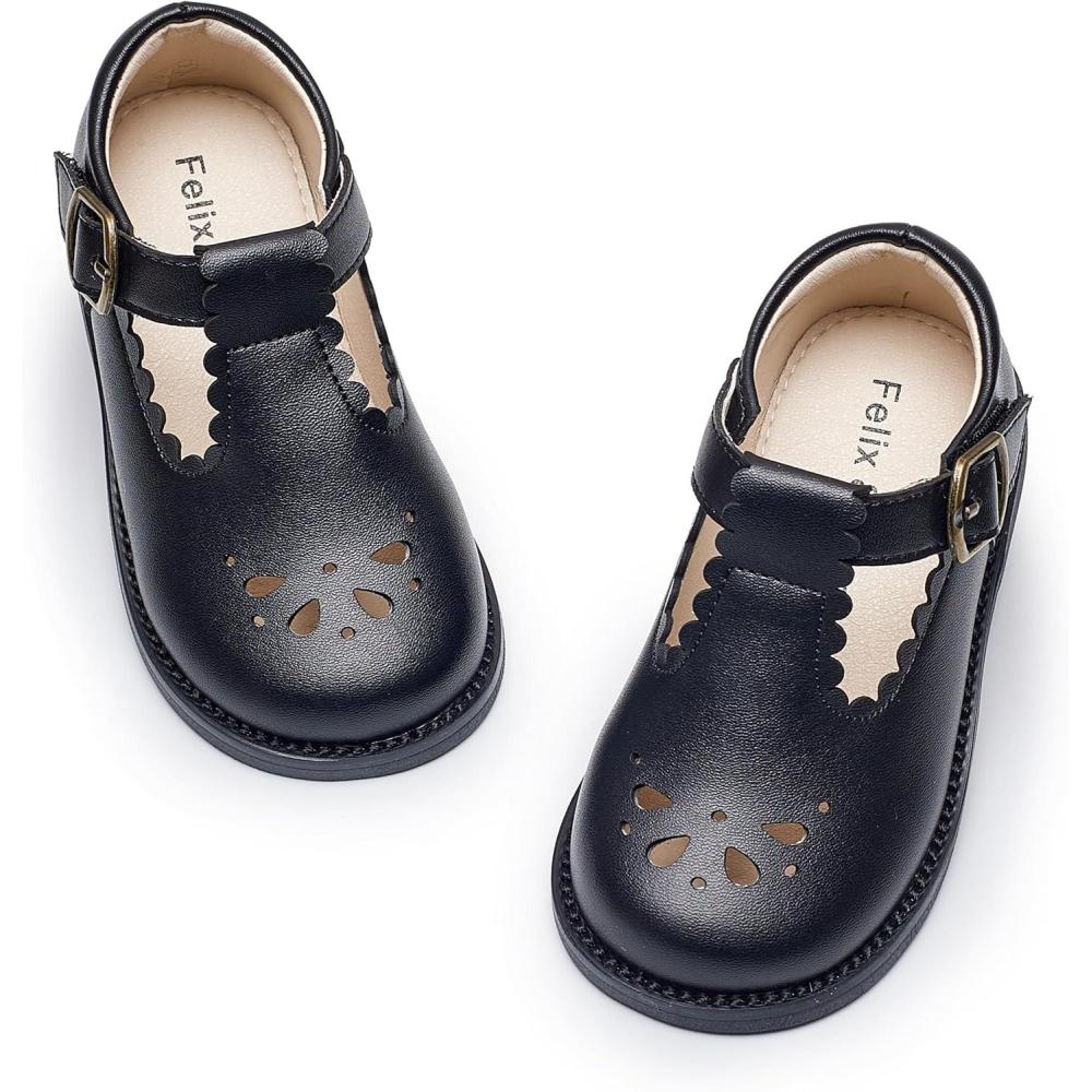 imageFelix ampamp Flora Toddler Little Girl Mary Jane Dress Shoes  Ballet Flats for Girl Party School ShoesB366all Black