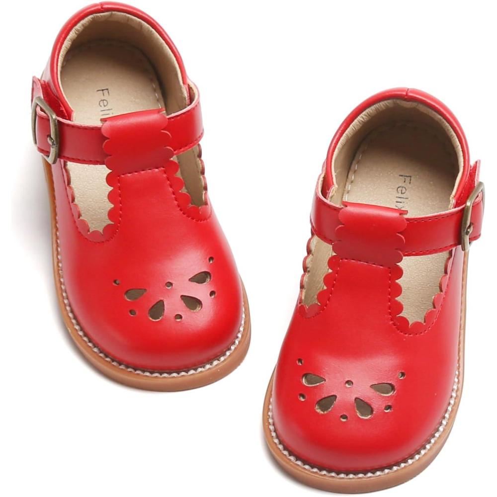 imageFelix ampamp Flora Toddler Little Girl Mary Jane Dress Shoes  Ballet Flats for Girl Party School ShoesB366red