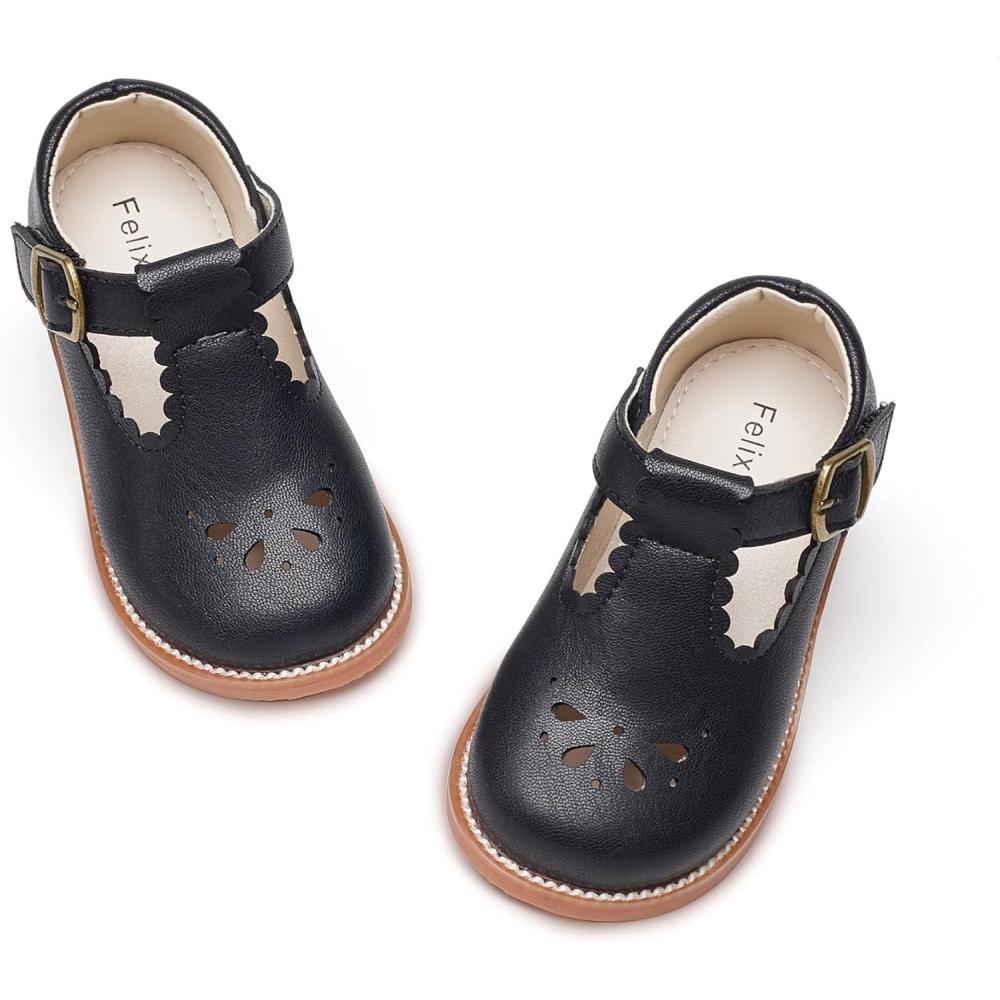imageFelix ampamp Flora Toddler Little Girl Mary Jane Dress Shoes  Ballet Flats for Girl Party School ShoesB366retro Black
