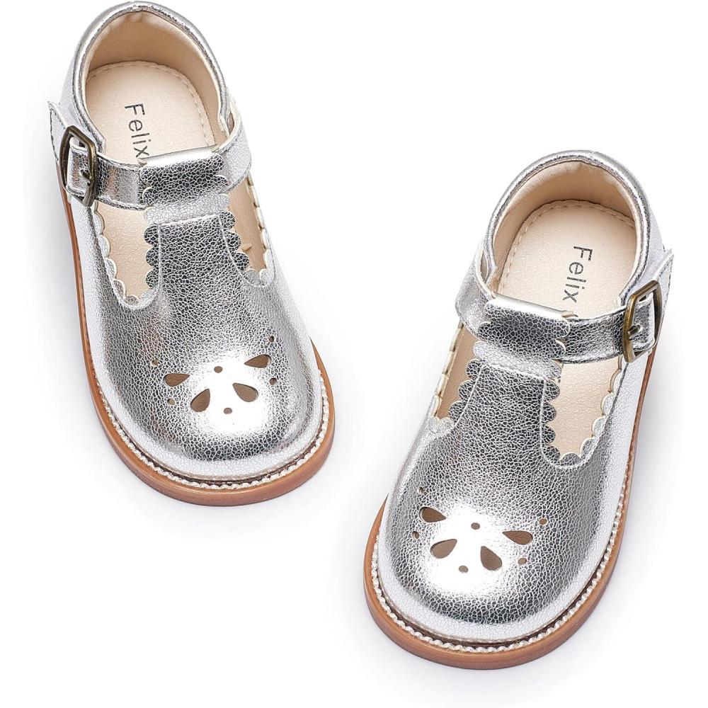 imageFelix ampamp Flora Toddler Little Girl Mary Jane Dress Shoes  Ballet Flats for Girl Party School ShoesB366silver