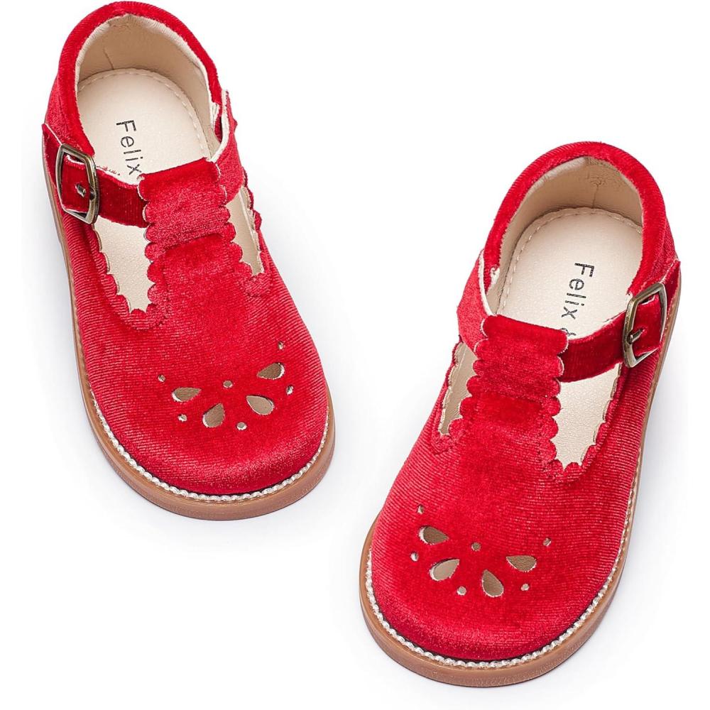 imageFelix ampamp Flora Toddler Little Girl Mary Jane Dress Shoes  Ballet Flats for Girl Party School ShoesB366velvet Red
