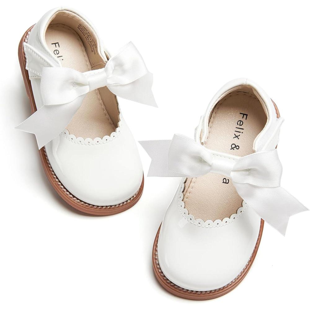 imageFelix ampamp Flora Toddler Little Girl Mary Jane Dress Shoes  Ballet Flats for Girl Party School ShoesB380white