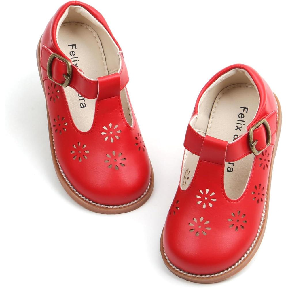 imageFelix ampamp Flora Toddler Little Girl Mary Jane Dress Shoes  Ballet Flats for Girl Party School ShoesB392red