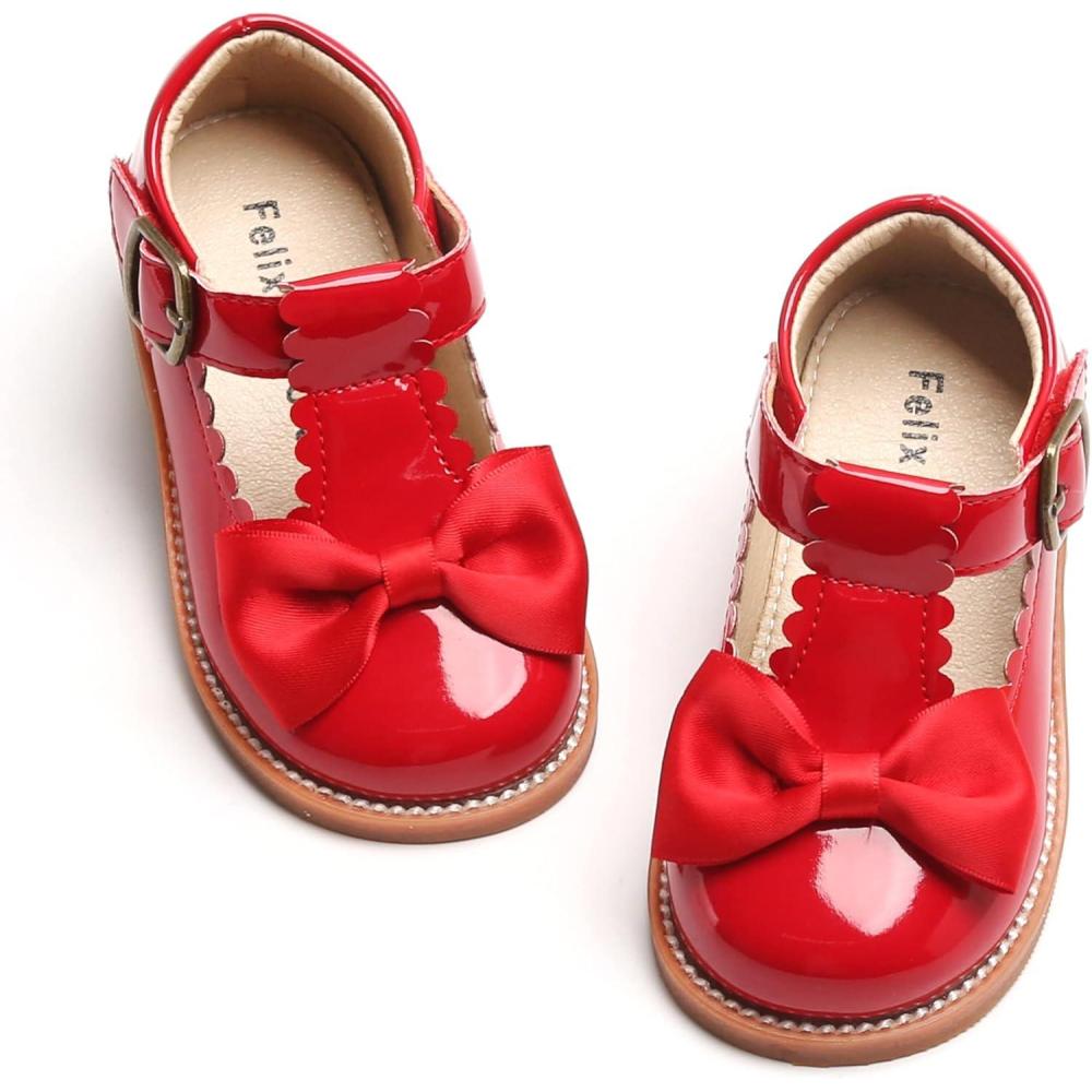 imageFelix ampamp Flora Toddler Little Girl Mary Jane Dress Shoes  Ballet Flats for Girl Party School ShoesB399red