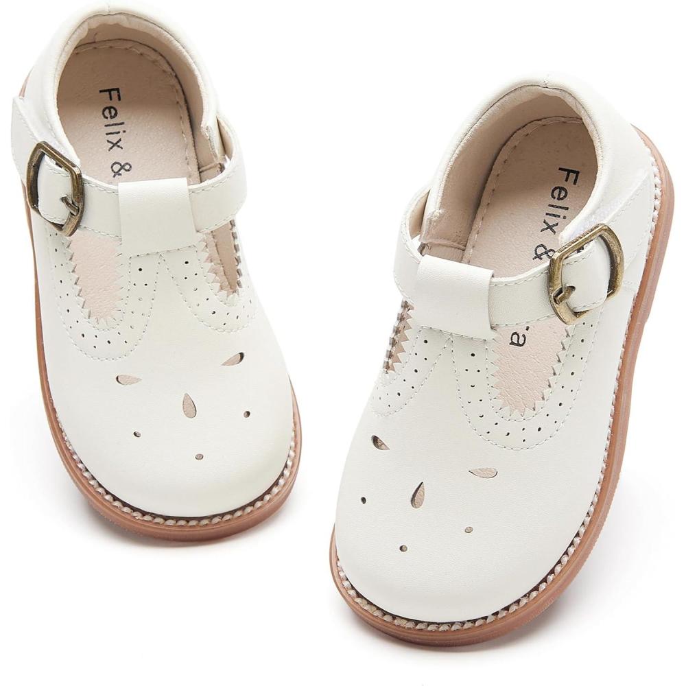 imageFelix ampamp Flora Toddler Little Girl Mary Jane Dress Shoes  Ballet Flats for Girl Party School ShoesB409ivory White