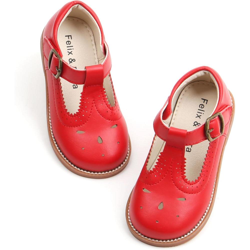 imageFelix ampamp Flora Toddler Little Girl Mary Jane Dress Shoes  Ballet Flats for Girl Party School ShoesB409red