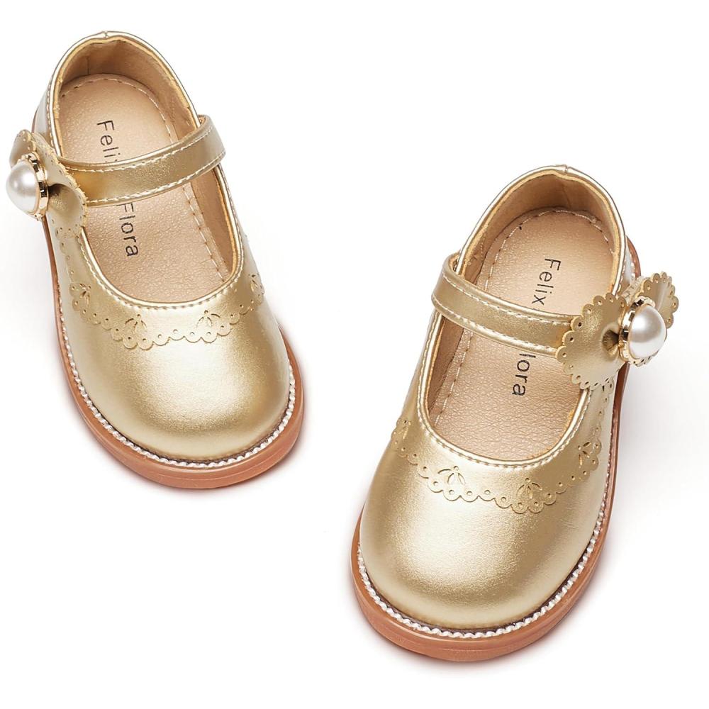 imageFelix ampamp Flora Toddler Little Girl Princess Dress ShoesMary Jane Flats for Girl Party School ShoesB417gold