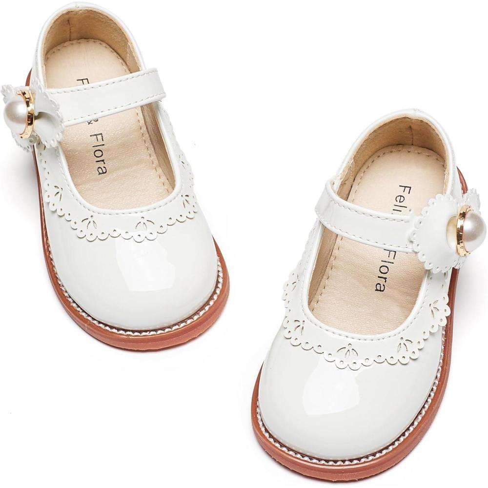 imageFelix ampamp Flora Toddler Little Girl Princess Dress ShoesMary Jane Flats for Girl Party School ShoesB417pl White