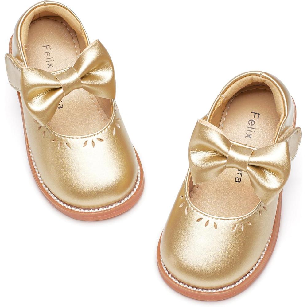imageFelix ampamp Flora Toddler Little Girl Princess Dress ShoesMary Jane Flats for Girl Party School ShoesB418gold
