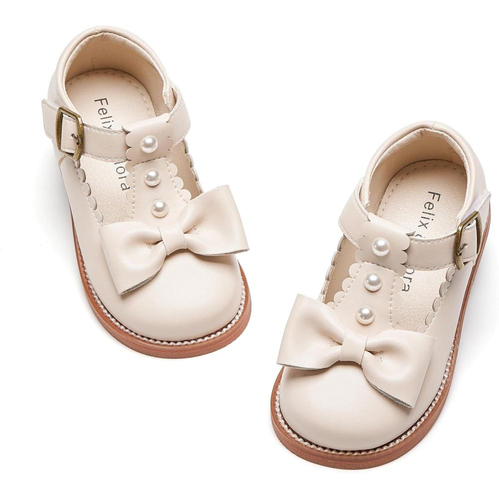 imageFelix ampamp Flora Toddler Little Girl Princess Dress ShoesMary Jane Flats for Girl Party School ShoesB420beige