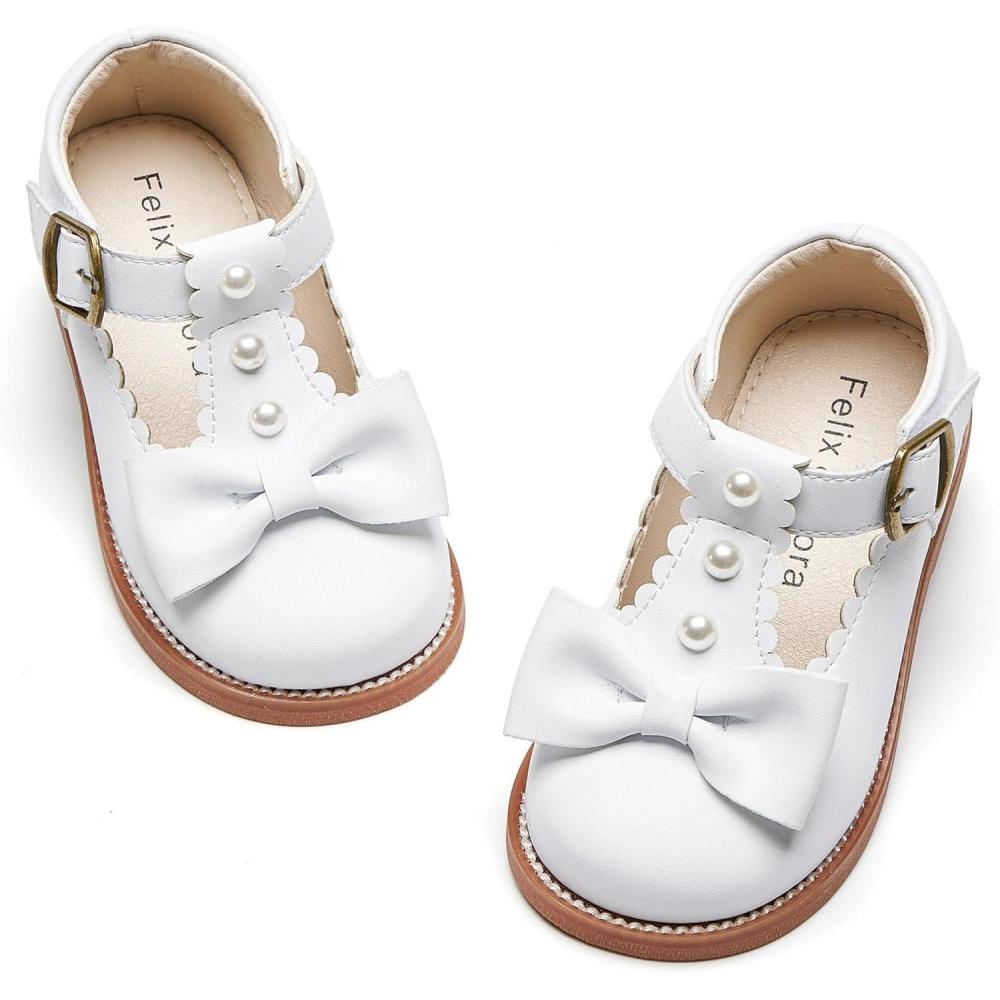 imageFelix ampamp Flora Toddler Little Girl Princess Dress ShoesMary Jane Flats for Girl Party School ShoesB420white