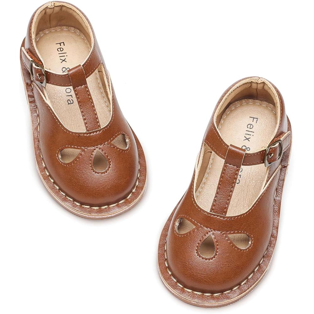 imageFelix ampamp Flora Toddler Little Girl Princess Dress ShoesMary Jane Flats for Girl Party School ShoesB421brown