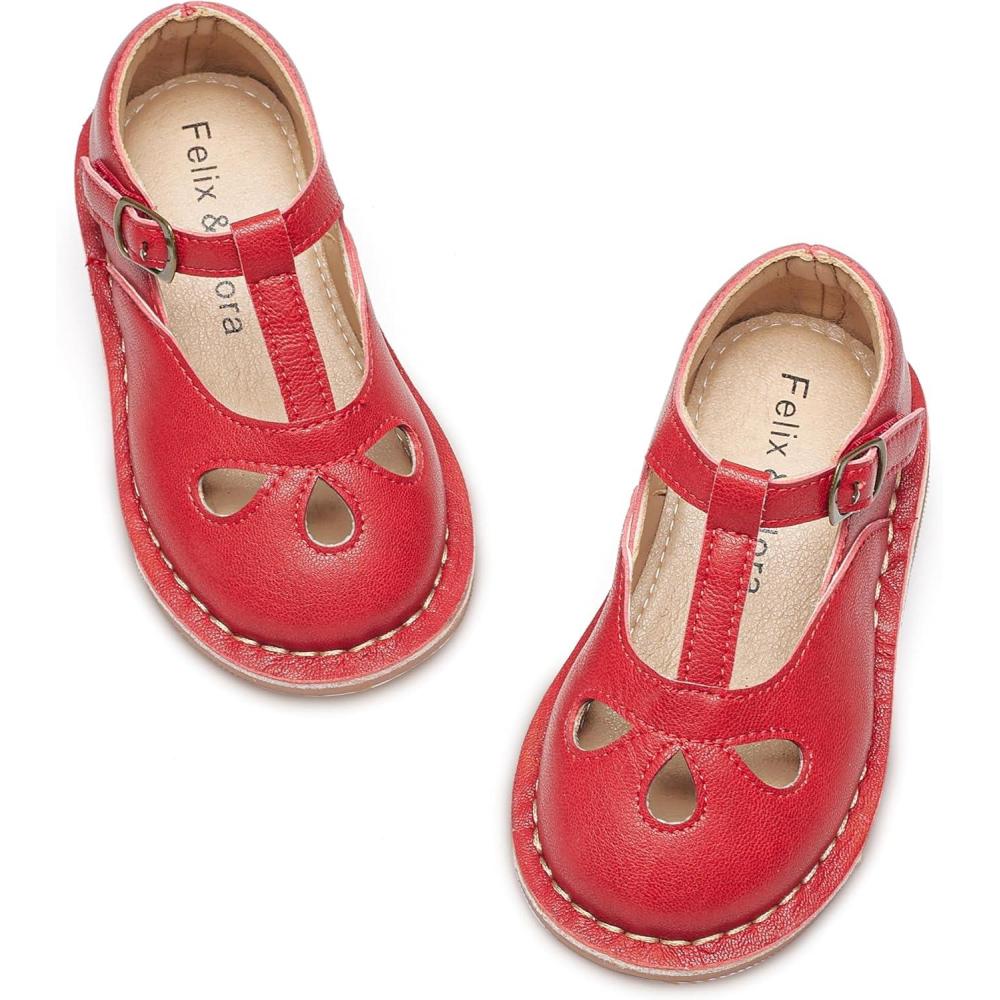 imageFelix ampamp Flora Toddler Little Girl Princess Dress ShoesMary Jane Flats for Girl Party School ShoesB421red