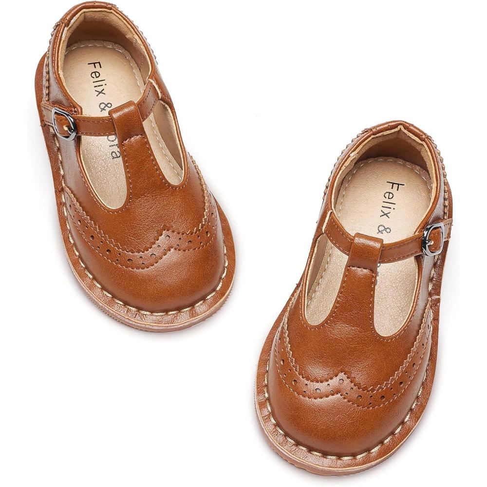 imageFelix ampamp Flora Toddler Little Girl Princess Dress ShoesMary Jane Flats for Girl Party School ShoesB422brown