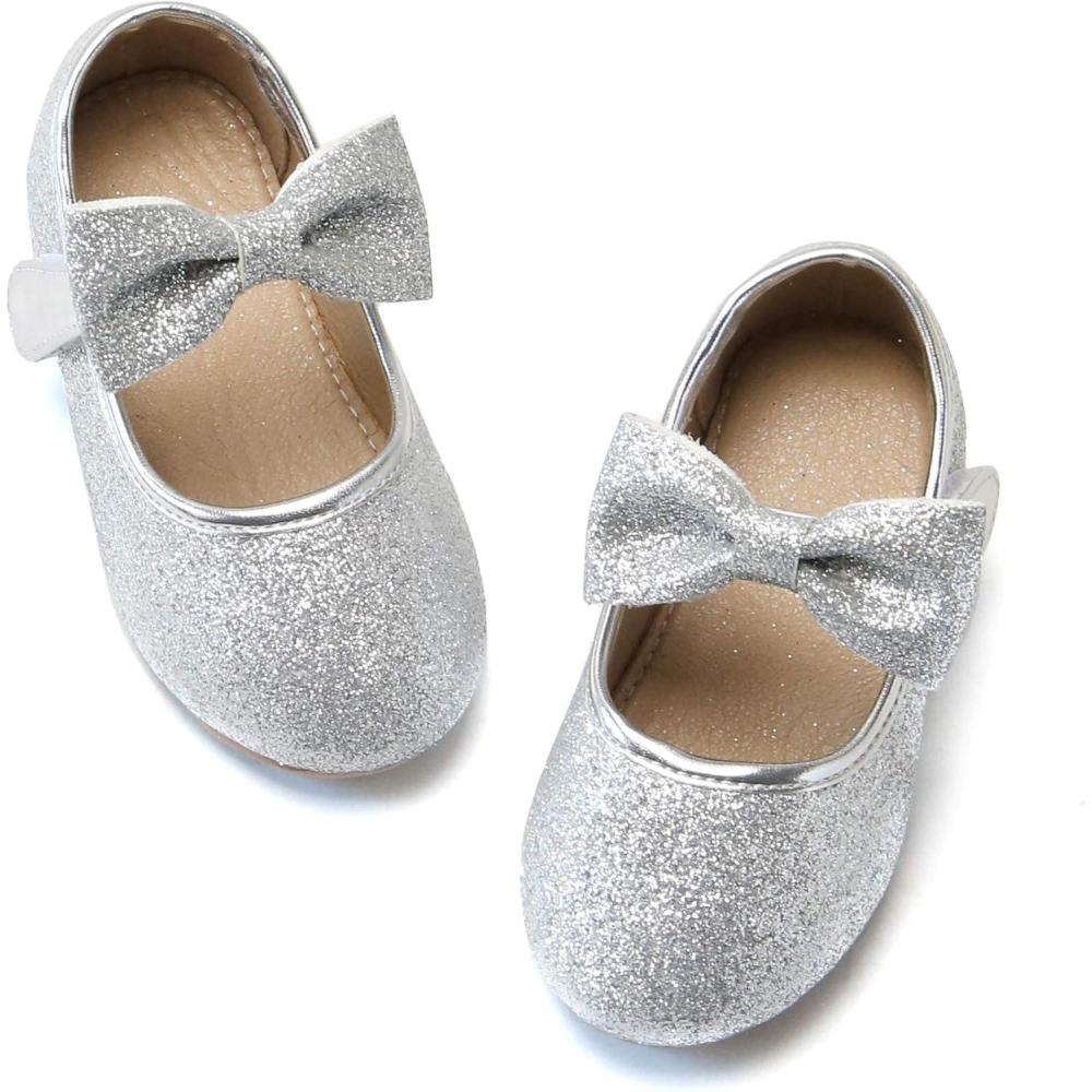 imageFelix ampamp Flora Toddler Little Girls Dress Shoes  Flower Girls Mary Jane Flats Ballet Shoes Party WeddingB810silver