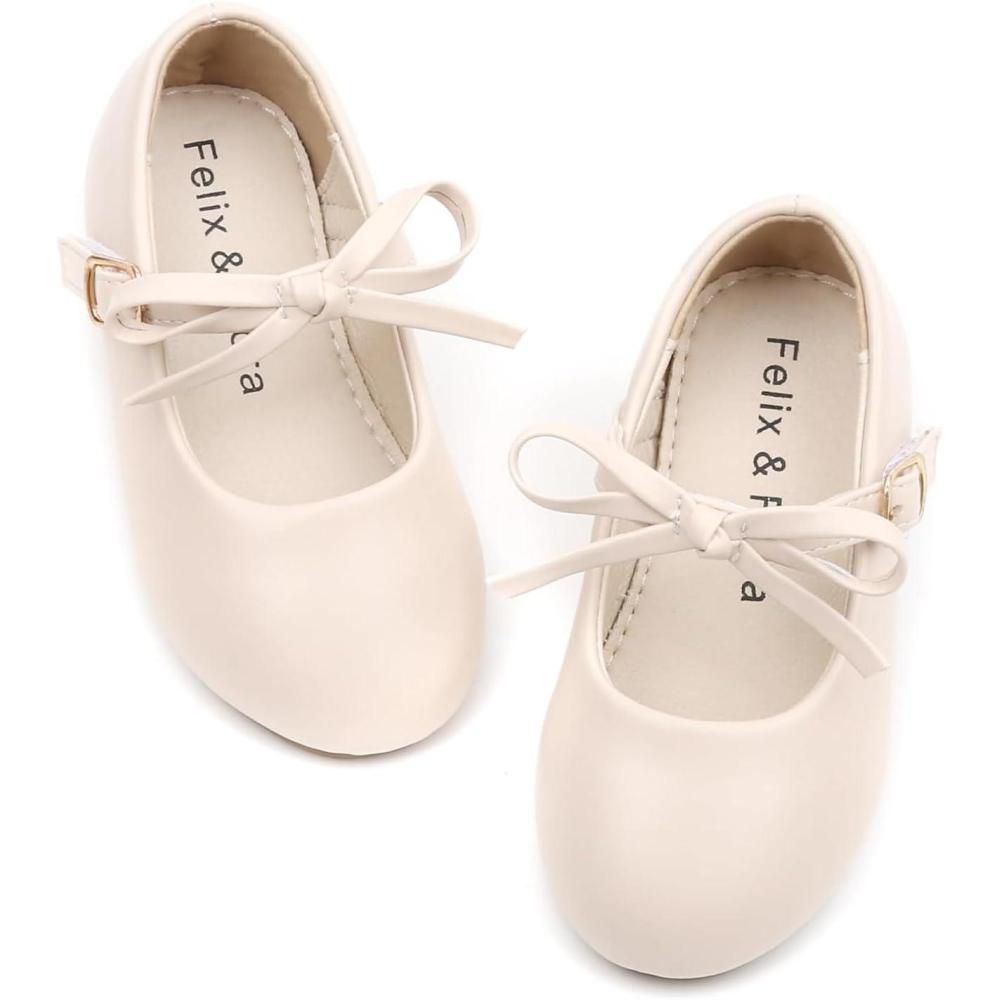 imageFelix ampamp Flora Toddler Little Girls Dress Shoes  Flower Girls Mary Jane Flats Ballet Shoes Party WeddingB814beige