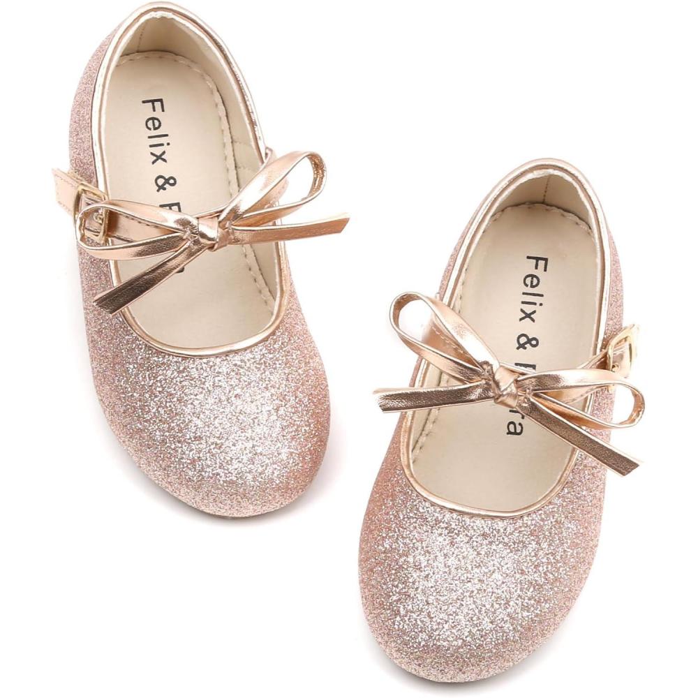 imageFelix ampamp Flora Toddler Little Girls Dress Shoes  Flower Girls Mary Jane Flats Ballet Shoes Party WeddingB814glitter Pink