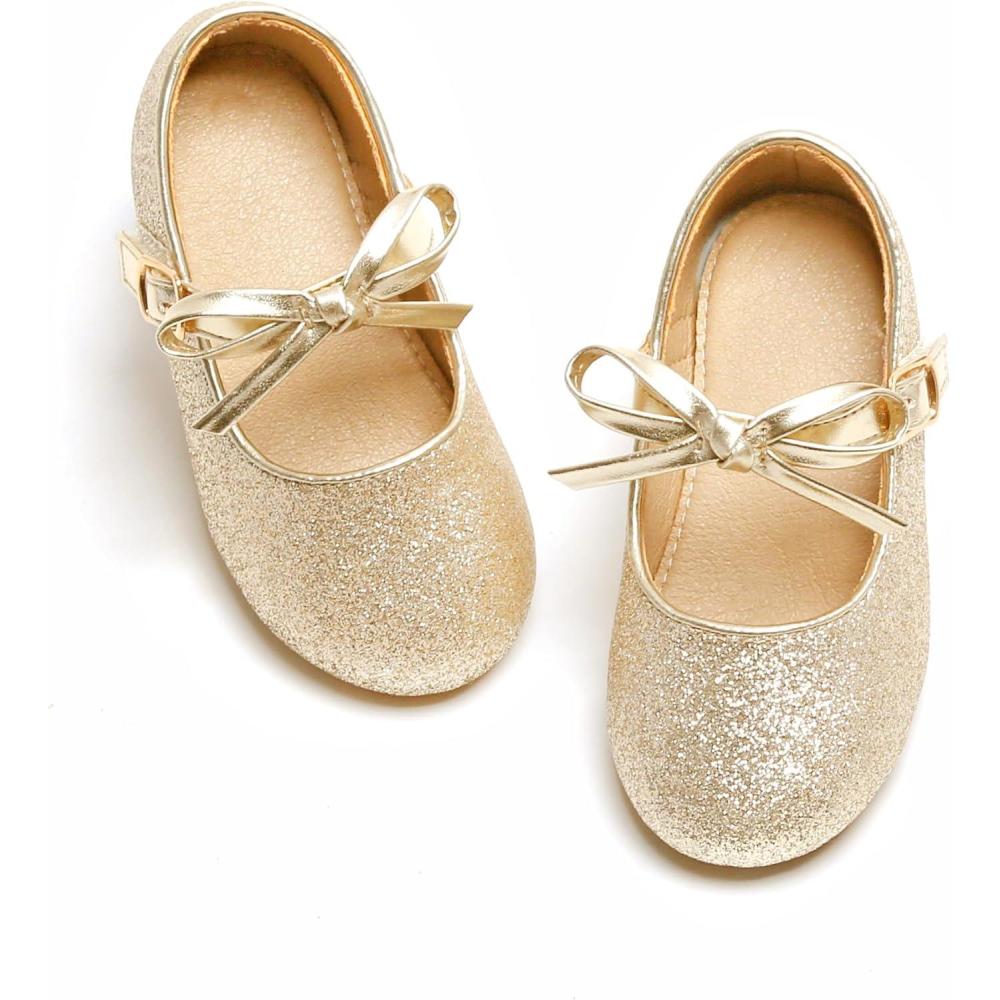 imageFelix ampamp Flora Toddler Little Girls Dress Shoes  Flower Girls Mary Jane Flats Ballet Shoes Party WeddingB814gold