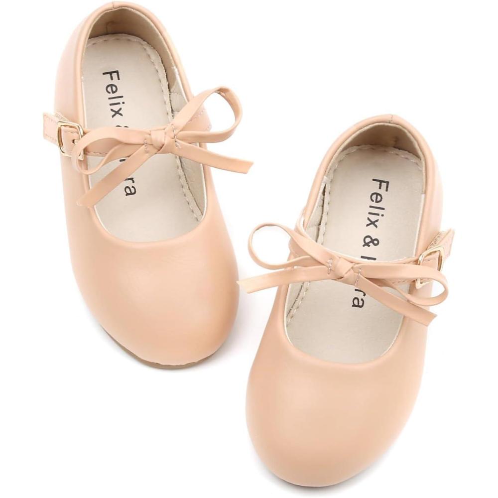 imageFelix ampamp Flora Toddler Little Girls Dress Shoes  Flower Girls Mary Jane Flats Ballet Shoes Party WeddingB814nude