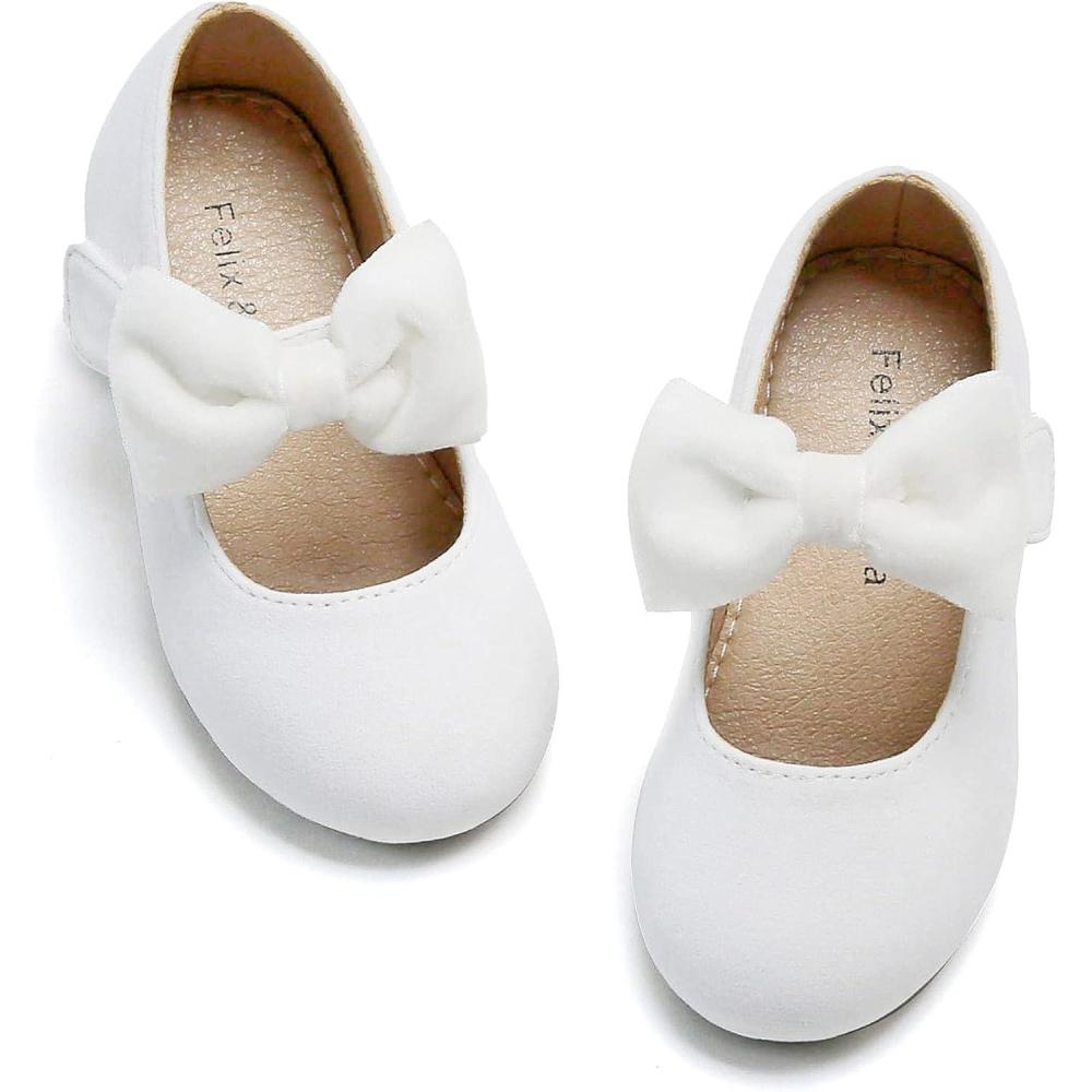 imageFelix ampamp Flora Toddler Little Girls Dress Shoes  Flower Girls Mary Jane Flats Ballet Shoes Party WeddingB822white
