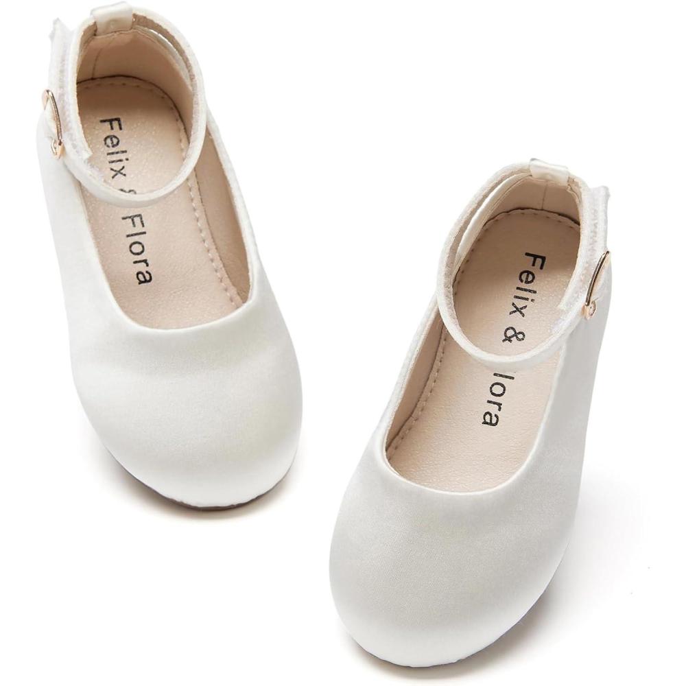 imageFelix ampamp Flora Toddler Little Girls Dress Shoes  Flower Girls Mary Jane Flats Ballet Shoes Party WeddingB892s Ivory White