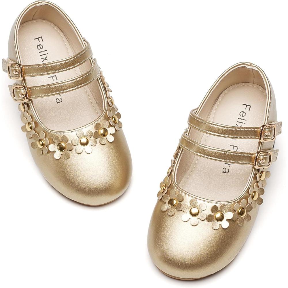 imageFelix ampamp Flora Toddler Little Girls Dress Shoes  Flower Girls Mary Jane Flats Ballet Shoes Party WeddingB893gold