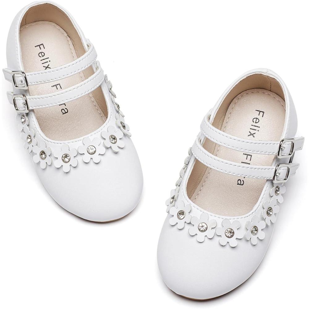 imageFelix ampamp Flora Toddler Little Girls Dress Shoes  Flower Girls Mary Jane Flats Ballet Shoes Party WeddingB893white